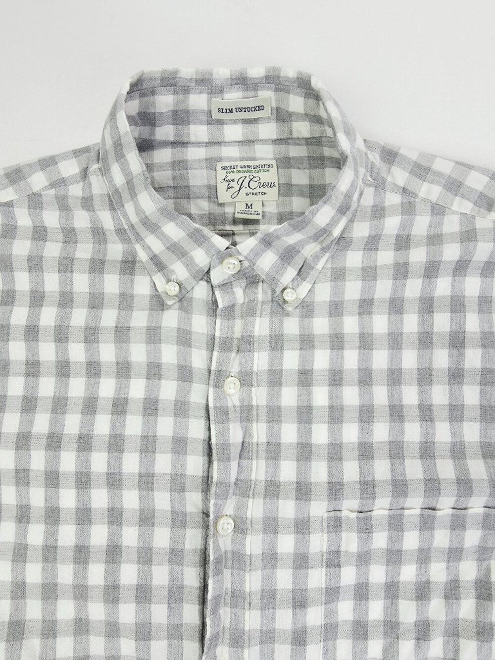 J. Crew Slim Untucked Stretch Gray White Check Men Size Medium Button Down Shirt